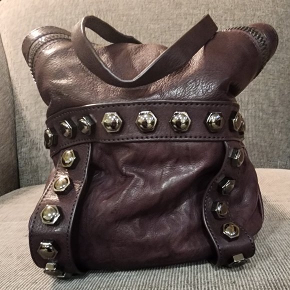 ** Flash Sale ** KENNETH COLE COLLECTION Hudson Rivet Hobo Handbag - Burgundy - Picture 3 of 9